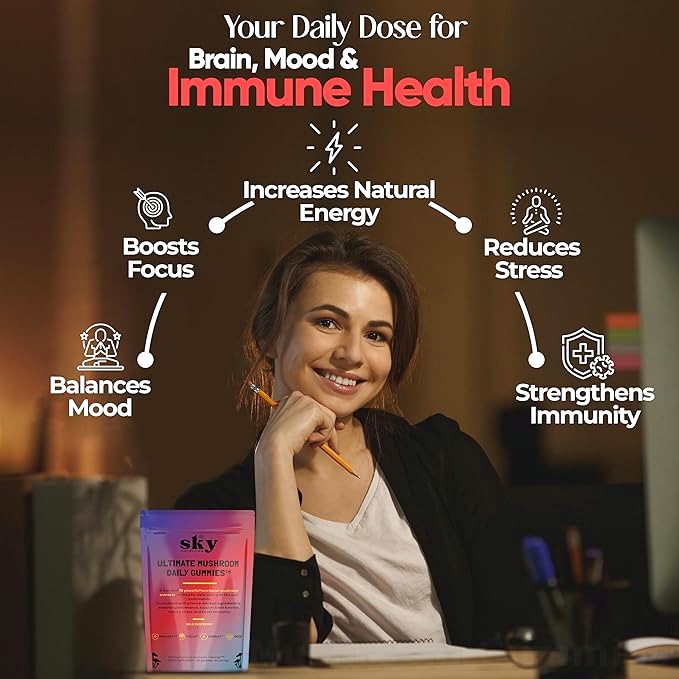 Mushroom Gummies - 10-in-1 Advanced Complex w/Lions Mane, Reishi, Cordyceps, Turkey Tail - Focus & Brain Support - Raspberry Flavored 60 Vegan Lions Mane Mushroom Gummies for Adults